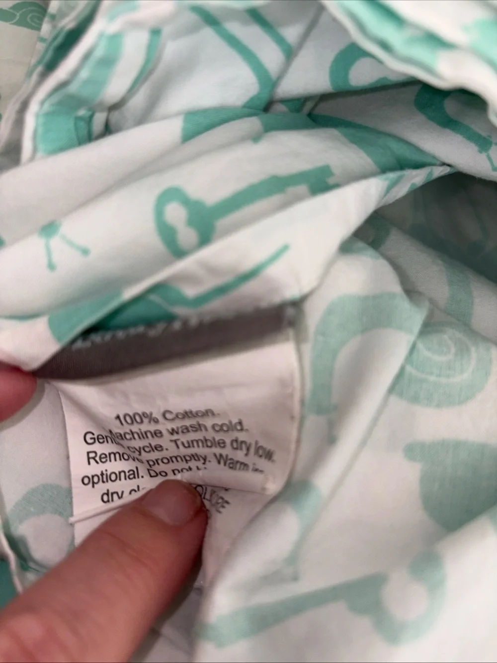 The Land of Nod Mint Green Animal & Key Print Cotton Sheet